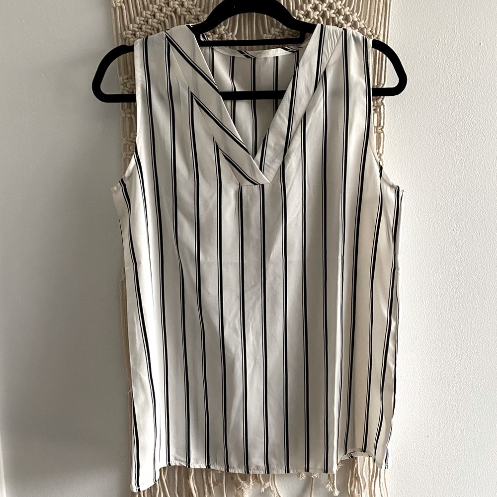 White and black vertical striped sleeveless top